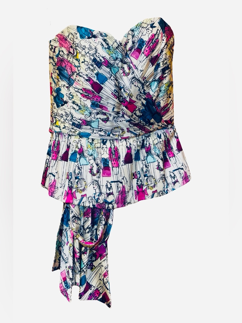 DKNY Silk Top with Pink & Teal Fashion Print